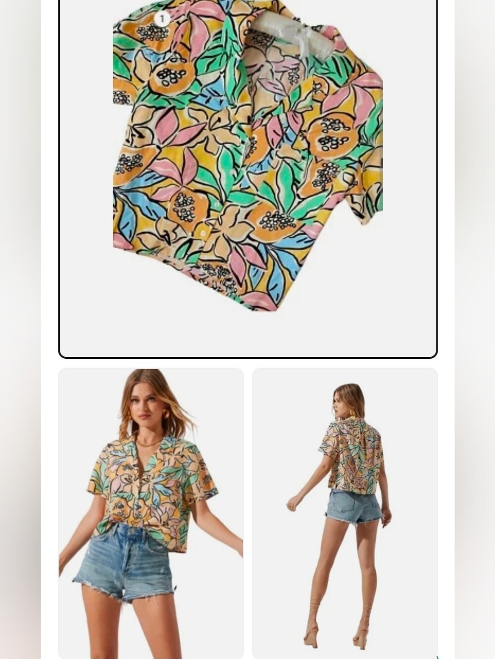 Astr Multicolor Yellow Floral Button-Front Crop Shirt